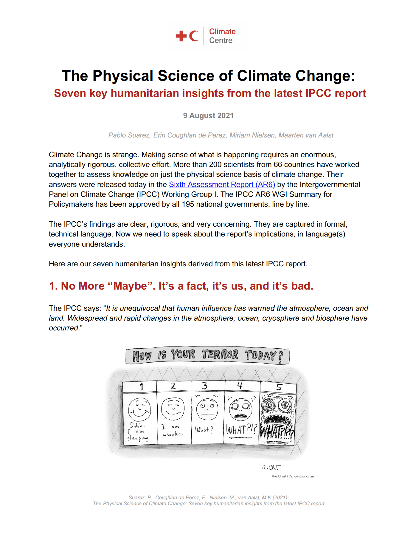 The Physical Science of Climate Change: Seven key humanitarian insights from the latest IPCC report